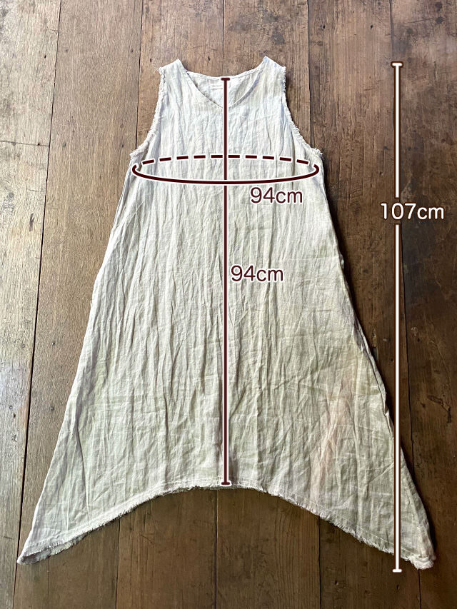 人気ブラドン asana チュニック・草木染め フリンジ ノースリーブ HEMP100% トップス