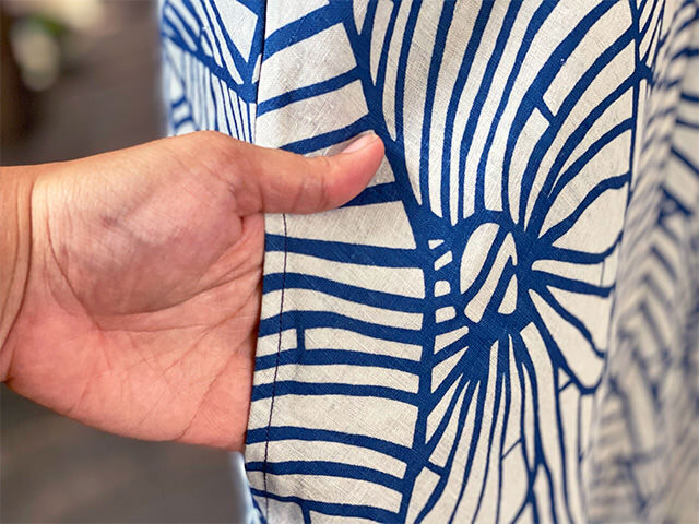 asana HEMP100% 薄手 インディゴ抜染プリント バイアス ワンピース