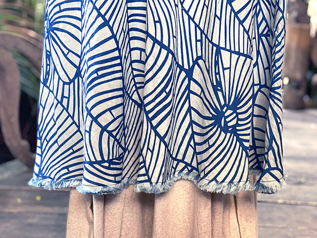 asana HEMP100% 薄手 インディゴ抜染プリント バイアス ワンピース