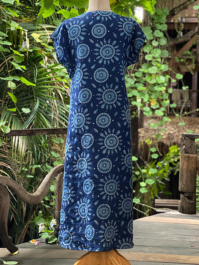 asana HEMP100% インディゴ抜染プリント 縄文ワンピース【パヤカ