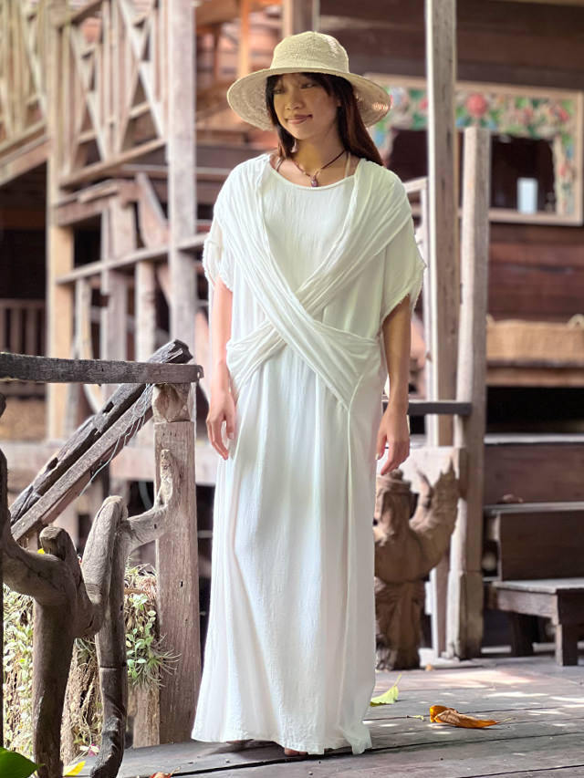 【新品・未使用】パヤカ HEMP100% テロテロ ロングワンピース きなり asana HEMP100% テロテロ 貫頭衣 ロング ワンピース・きなり