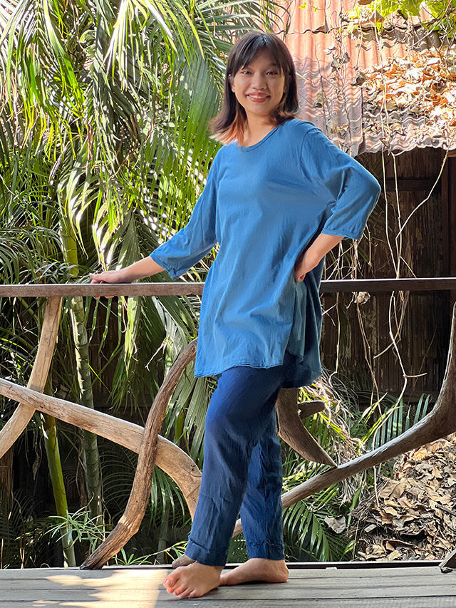 asana ヘンプコットン 薄手 ゆったり 7分袖 チュニック・草木染め