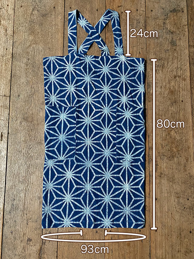 asana HEMP100% 大麻柄 インディゴ抜染 エプロン