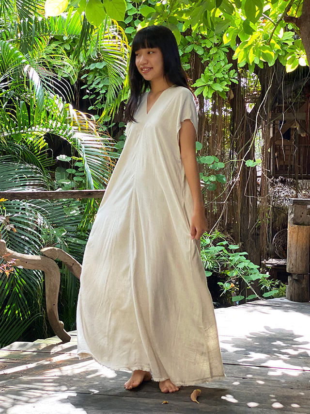 asana HEMP100% テロテロ 貫頭衣 ロング ワンピース・きなり【パヤカ