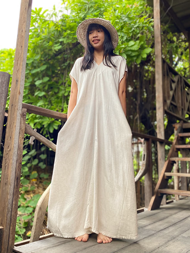 asana HEMP100% テロテロ 貫頭衣 ロング ワンピース・きなり【パヤカ  