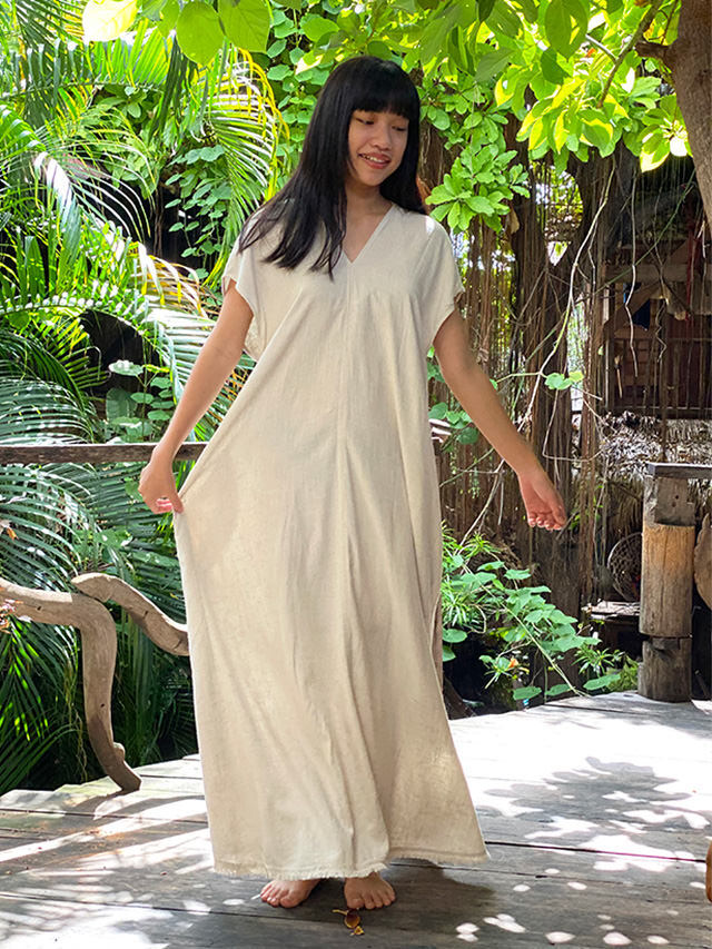 asana HEMP100% テロテロ 貫頭衣 ロング ワンピース・きなり【パヤカ