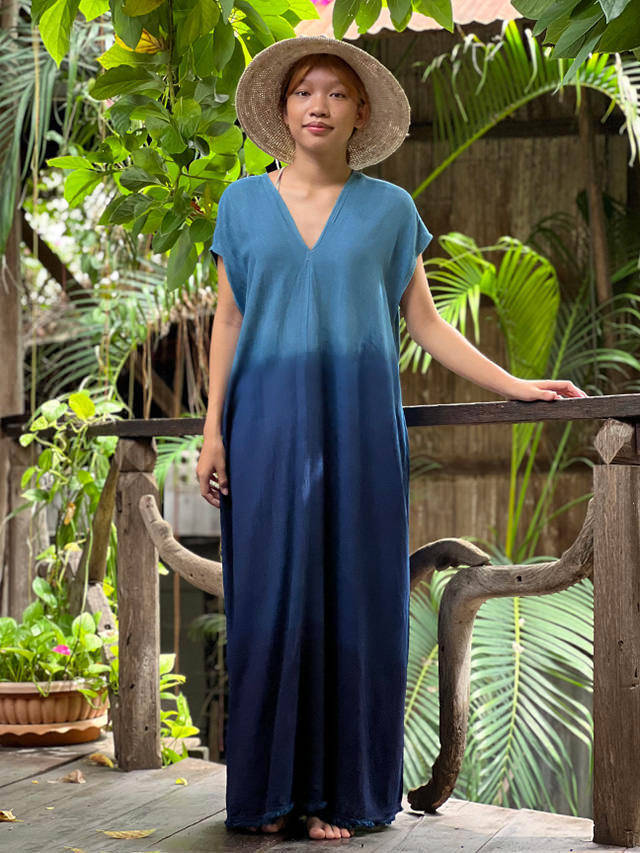 asana HEMP100% テロテロ 貫頭衣 ロング ワンピース・草木染め  