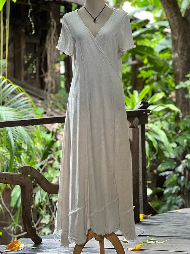 asana HEMP100% テロテロ 切り替え カシュクール ロング ワンピース