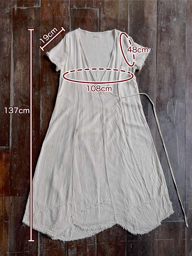 asana HEMP100% 切り替え カシュクール ロング ワンピース・きなり