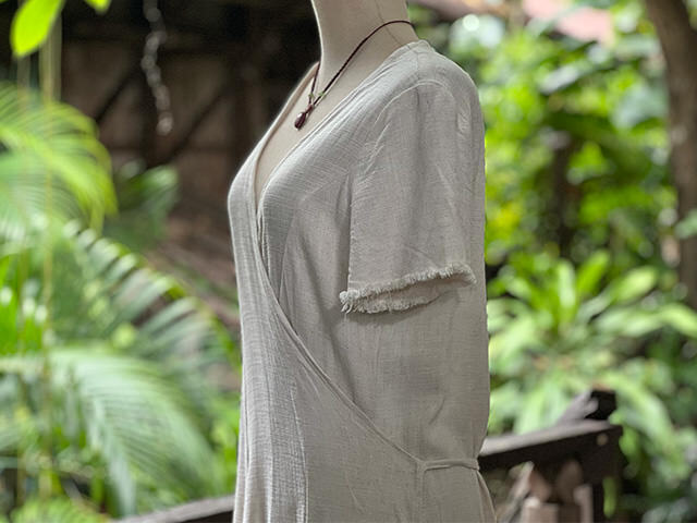 asana HEMP100% テロテロ 切り替え カシュクール ロング ワンピース・きなり