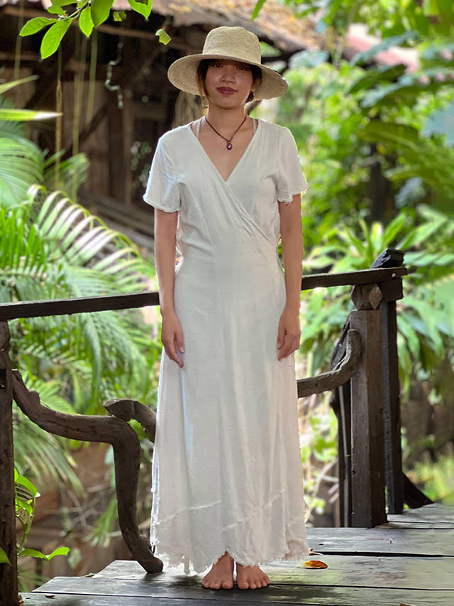 asana HEMP100% テロテロ 切り替え カシュクール ロング ワンピース