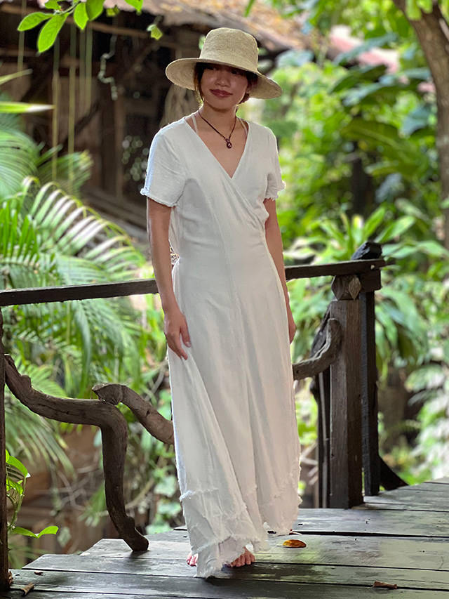 asana HEMP100% テロテロ 切り替え カシュクール ロング ワンピース