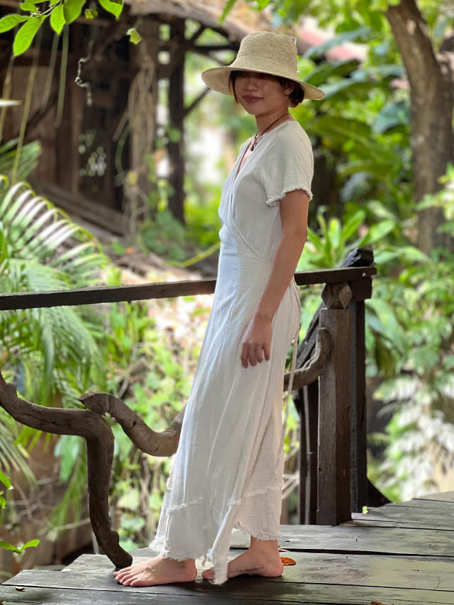 asana HEMP100% テロテロ 切り替え カシュクール ロング ワンピース