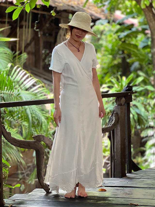 asana HEMP100% テロテロ 切り替え カシュクール ロング ワンピース