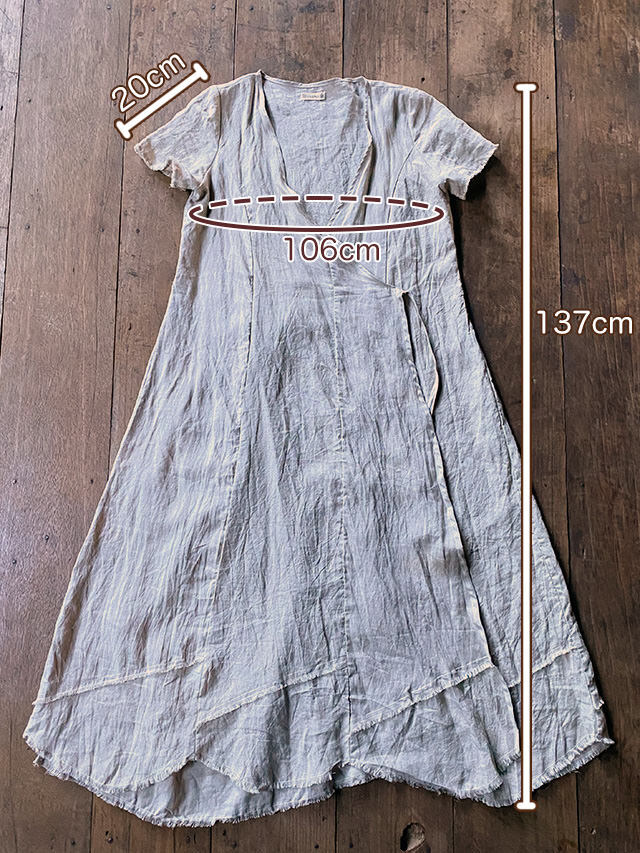 asana HEMP100% 切り替え カシュクール ロング ワンピース・きなり