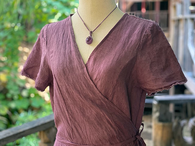 asana HEMP100% 切り替え カシュクール ロング ワンピース・草木染め