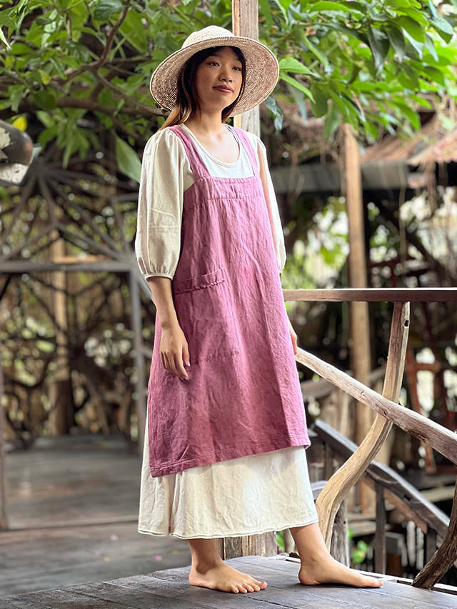 asana HEMP100% ガーゼ ゆったり ロングスリーブ●草木染めチーク asana HEMP100% ガーゼ シャーリング チュニック・草木染め