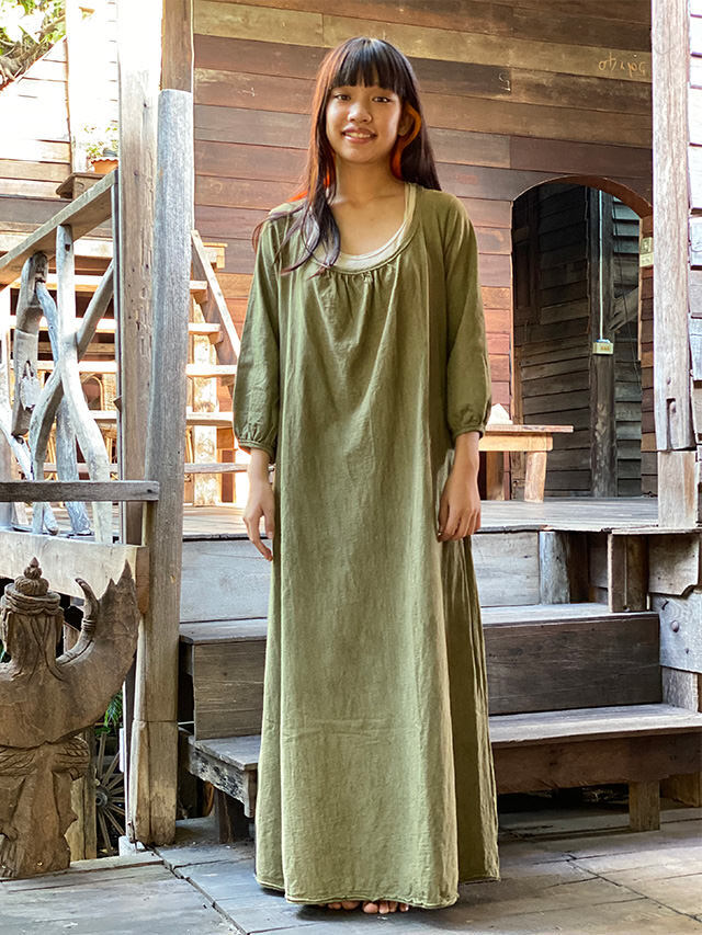 asana ヘンプコットン ポケット ロング ワンピース・草木染め【パヤカ