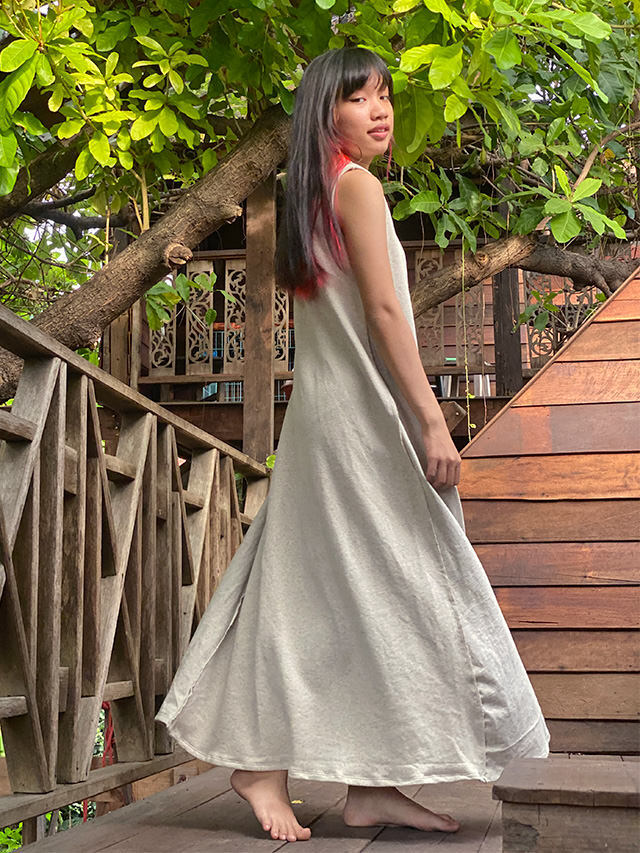 asana ヘンプコットン スウェット あったか ノースリーブ ワンピース