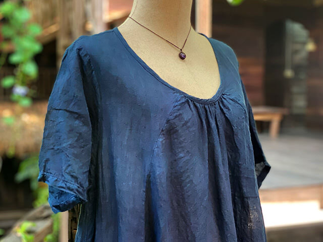 asana HEMP100% ガーゼ ゆったり ポケット ワンピース・草木染め