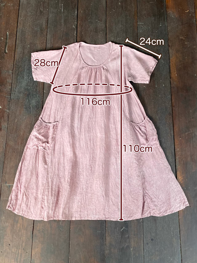 asana HEMP100% ガーゼ ゆったり ポケット ワンピース・きなり