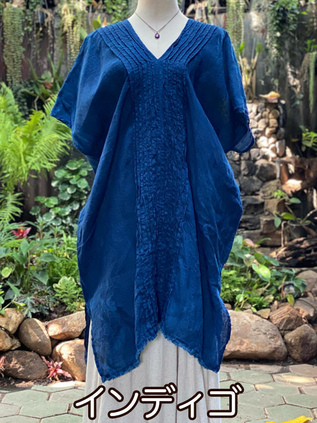 うさとの服　チュニック　綿麻100%天然草木染め手紡ぎ手織り Chinoショップ - 綿、麻、絹を育てて、 手紡ぎ、草木染め