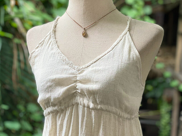 asana 麻100% 切り替え ロング ワンピース・きなり