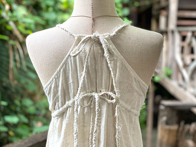 asana 麻100% 切り替え ロング ワンピース・きなり