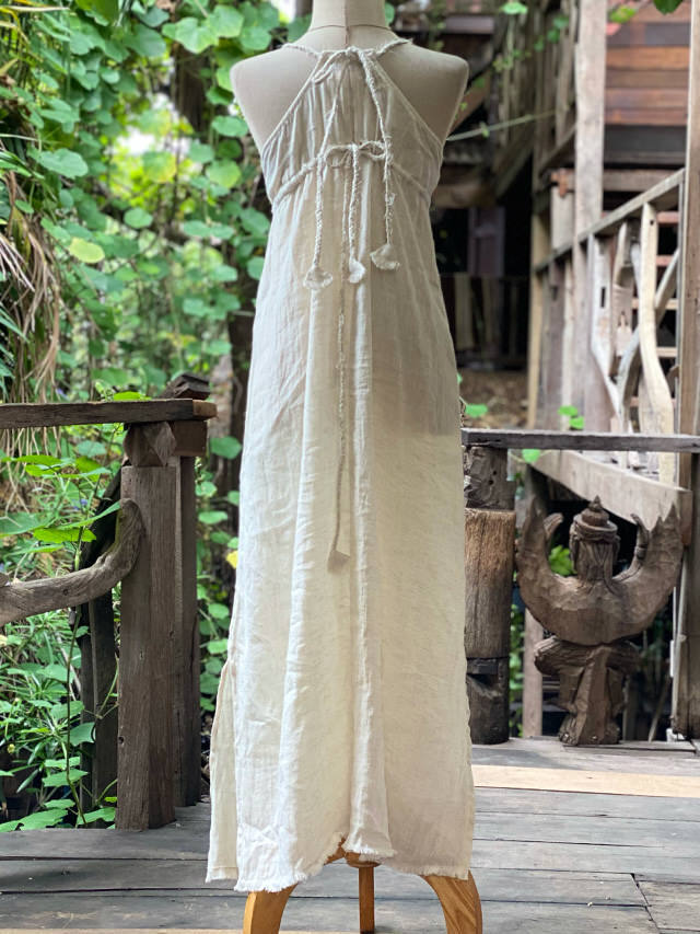 asana 麻100% 切り替え ロング ワンピース・きなり【パヤカ オンライン