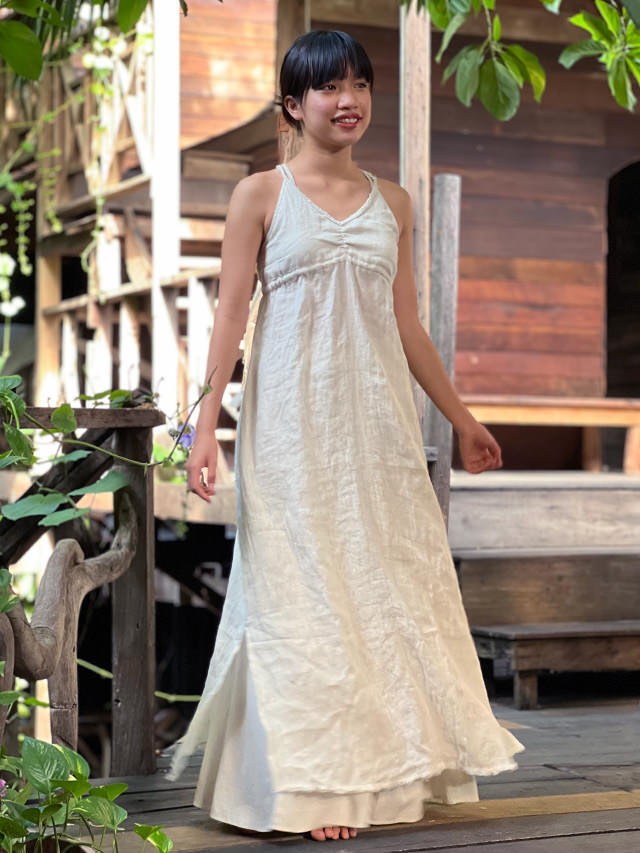 asana 麻100% 切り替え ロング ワンピース・きなり【パヤカ