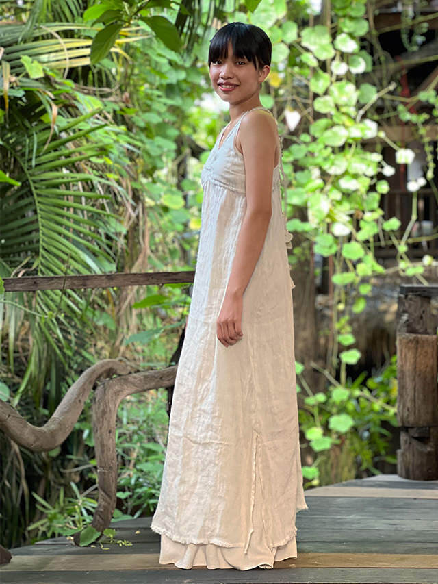 asana 麻100% 切り替え ロング ワンピース・きなり【パヤカ オンライン