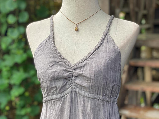 asana 麻100% 切り替え ロング ワンピース・草木染め