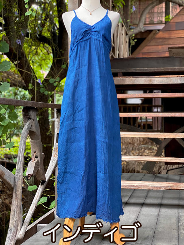 asana 麻100% 切り替え ロング ワンピース・草木染め【パヤカ
