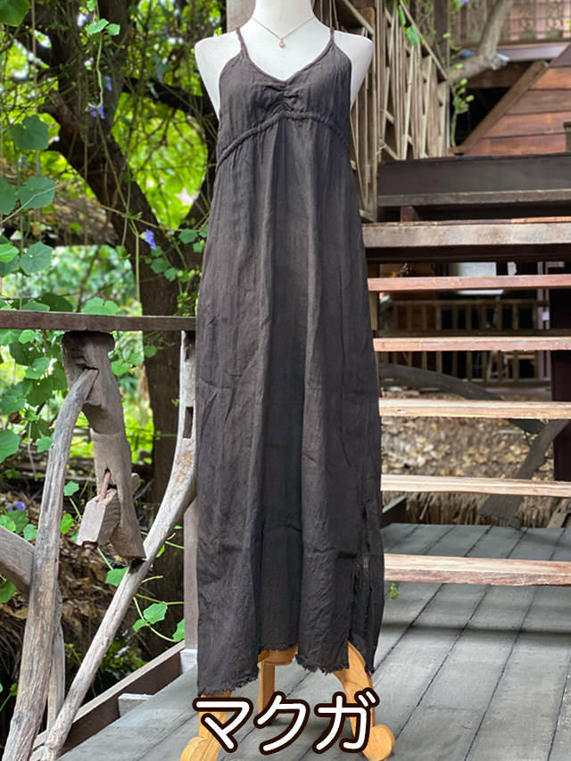 asana 麻100% 切り替え ロング ワンピース・草木染め【パヤカ