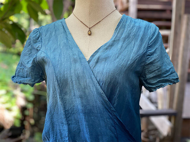 asana HEMP100% 切り替え カシュクール ロングワンピース・草木染めグラデーション