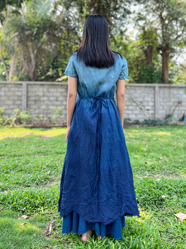 asana HEMP100% 切り替え カシュクール ロング ワンピース・草木染め