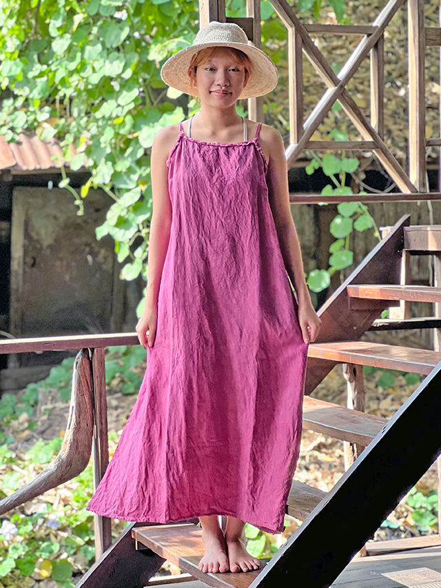 asana HEMP100% 厚手 NEW エプロン ワンピース・草木染め