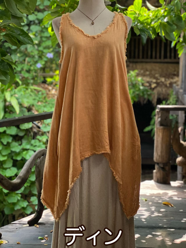 asana HEMP100% テロテロ ノースリーブ チュニック・草木染め【パヤカ