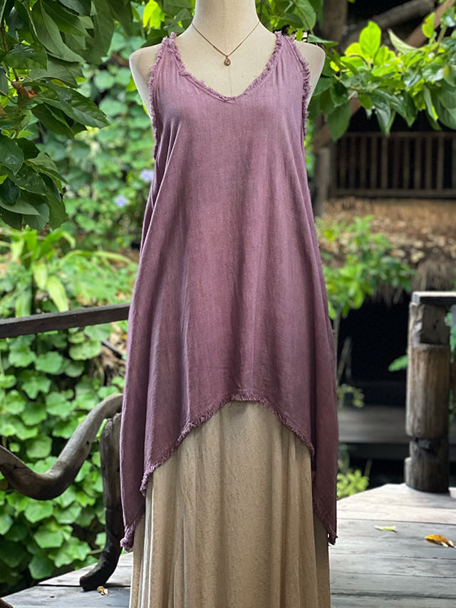 asana HEMP100% テロテロ ノースリーブ チュニック・草木染め
