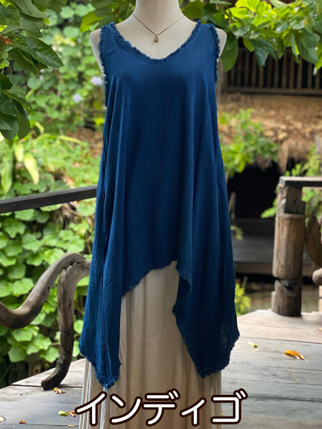 asana HEMP100% テロテロ ノースリーブ チュニック・草木染め【パヤカ