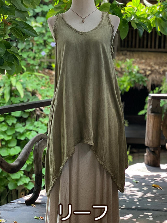 asana HEMP100% テロテロ ノースリーブ チュニック・草木染め【パヤカ