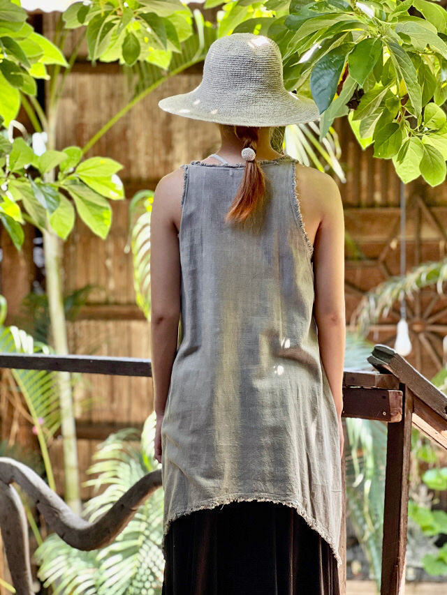 asana HEMP100% テロテロ ノースリーブ チュニック・草木染め【パヤカ