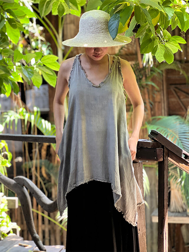 asana HEMP100% テロテロ ノースリーブ チュニック・草木染め【パヤカ