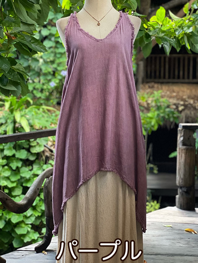 asana HEMP100% テロテロ ノースリーブ チュニック・草木染め