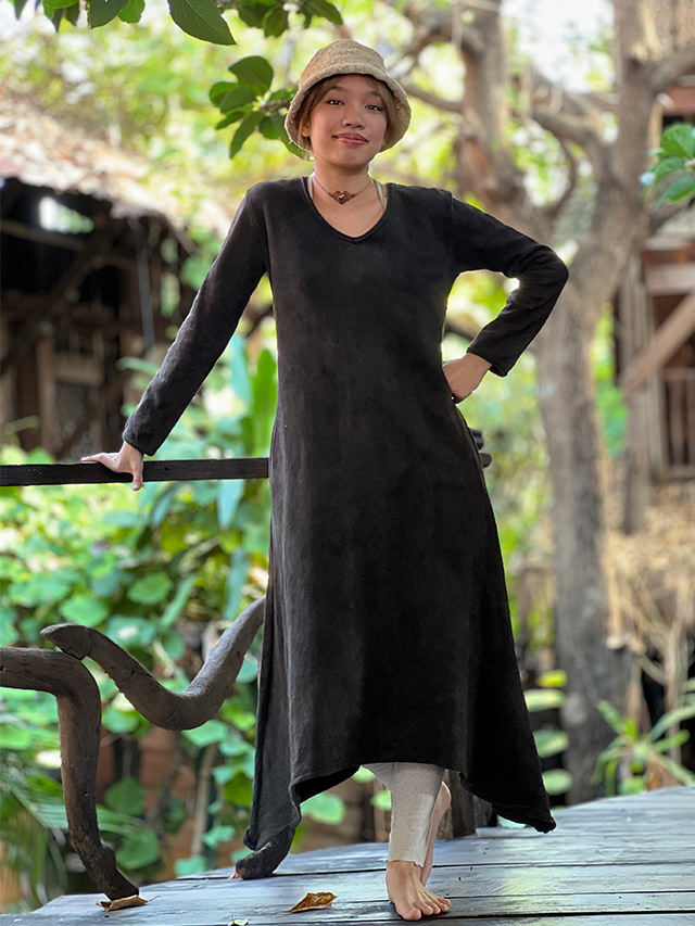 asana ヘンプコットン ふかふか ロング ワンピース・草木染め【パヤカ