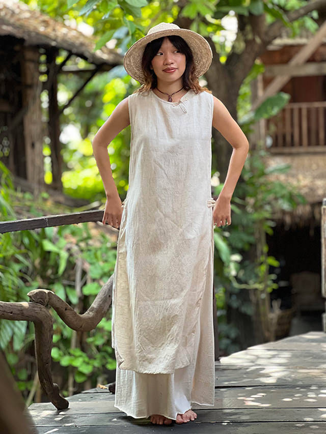 asana HEMP100% サイドスリット ワンピース・きなり【パヤカ