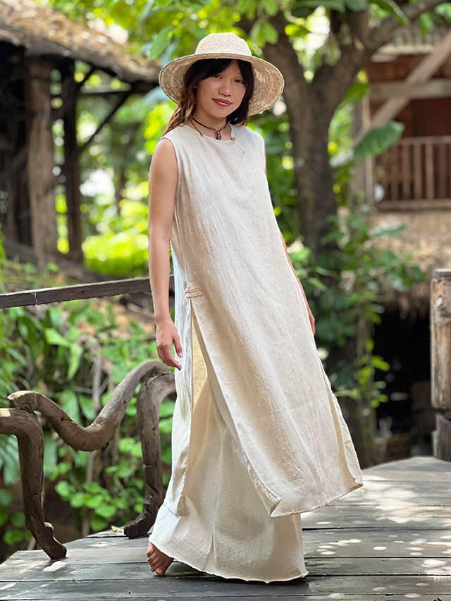 hana様 リネン・ブラック・スリットワンピース ハンドメイド スリット