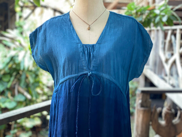 asana HEMP100% 縄文ワンピース・インディゴグラデーション草木染め