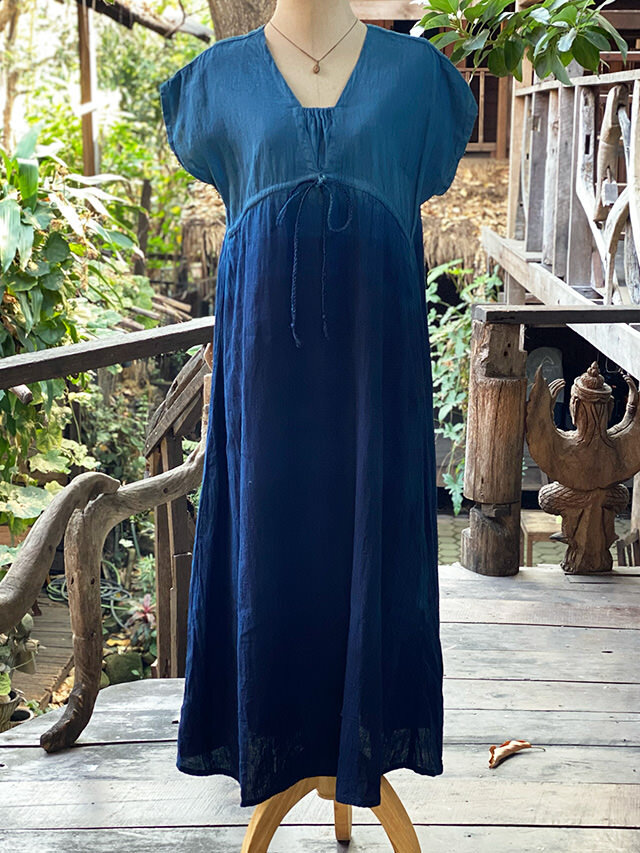 asana HEMP100% 縄文ワンピース・インディゴ グラデーション 草木染め