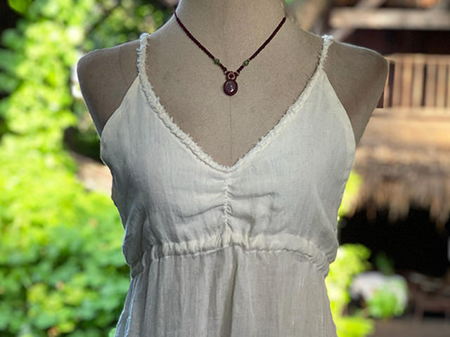 asana HEMP100% ガーゼ 切り替え ロング ワンピース・きなり